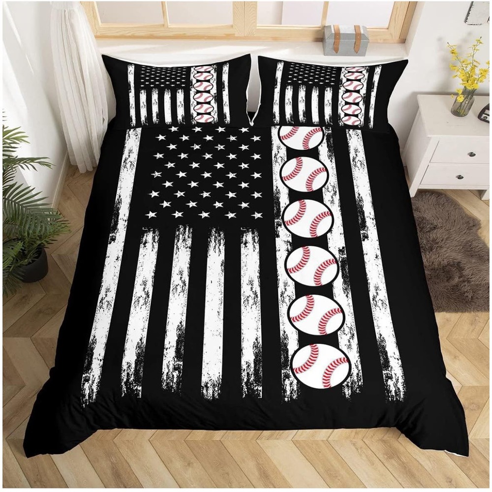 Baseball Comforter Cover American Flag Bedding Set King Size